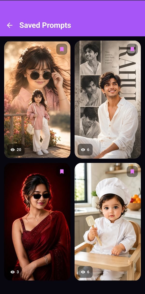 Prompt detail screen with one-tap copy button and ChatGPT and Gemini shortcuts